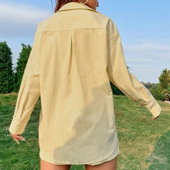 YELLOW STRIPED BLOUSE AND SHORTS SET SUMMER STREETWEAR - Picture 6 of 7